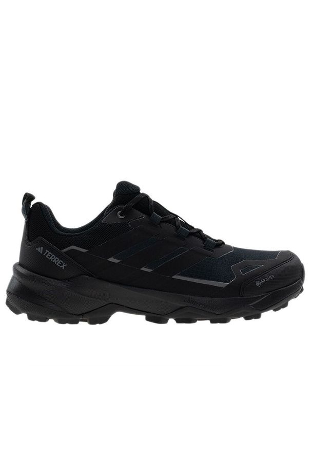 Adidas - Buty męskie adidas Terrex Skychaser AX5 GTX JQ2210 - czarne. Zapięcie: pasek. Kolor: czarny. Materiał: materiał, syntetyk, guma. Szerokość cholewki: normalna. Technologia: Gore-Tex. Wzór: paski, aplikacja. Model: Adidas Terrex. Sport: turystyka piesza
