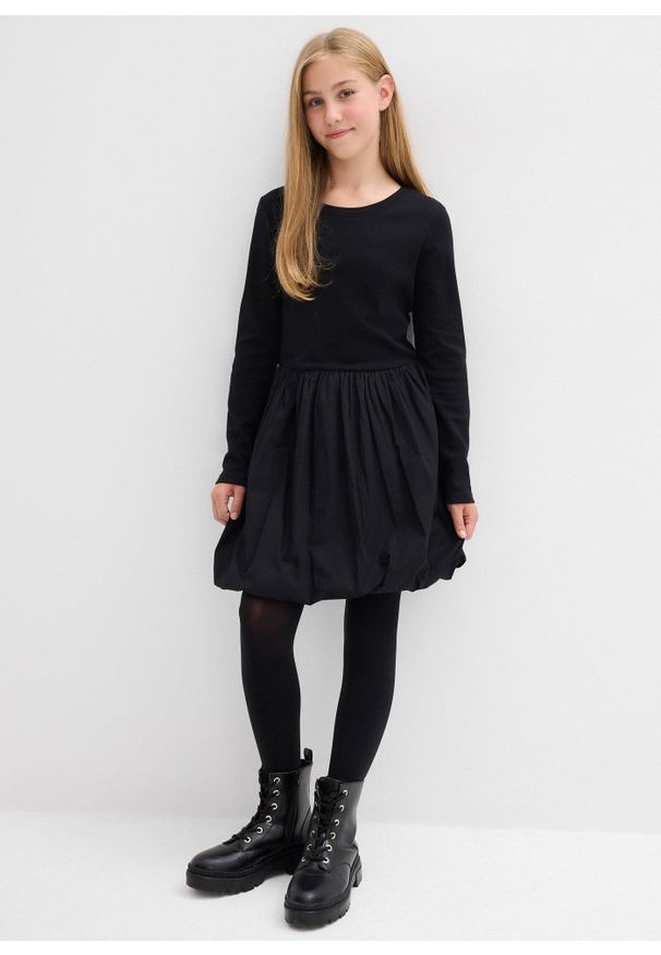 bonprix - Sukienka mini z czystej bawełny organicznej. Kolor: czarny. Materiał: bawełna. Typ sukienki: bombki. Długość: mini