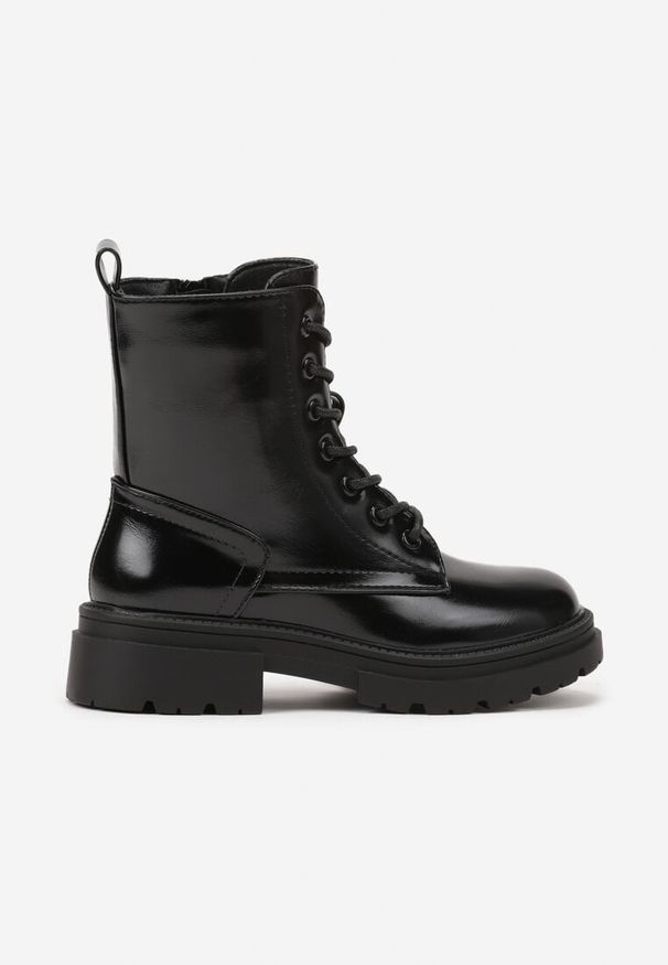 Born2be - Czarne Lakierowane Botki w Stylu Trzewików Fanellie. Okazja: na co dzień. Kolor: czarny. Materiał: lakier. Styl: klasyczny, casual, elegancki