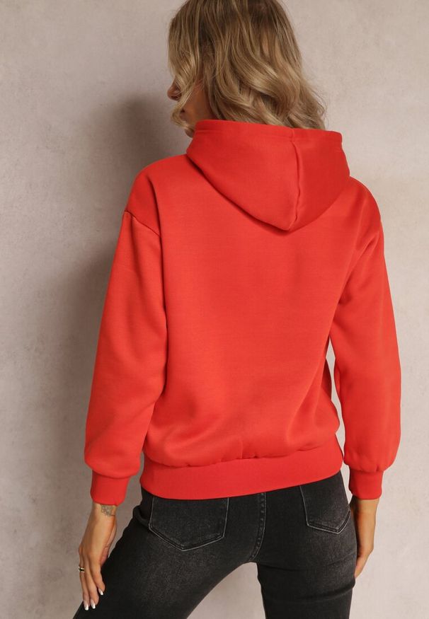 Renee - Pomarańczowa Ocieplona Bluza Kangurka z Nadrukiem Pralle. Okazja: na co dzień. Typ kołnierza: kaptur. Kolor: pomarańczowy. Wzór: nadruk. Styl: casual
