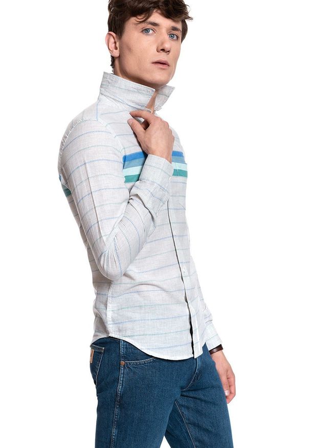 Wrangler - KOSZULA WRANGLER LS 1 PKT SHIRT BEIGE MELANGE W5F11SXA9 112130111. Materiał: materiał. Wzór: kolorowy