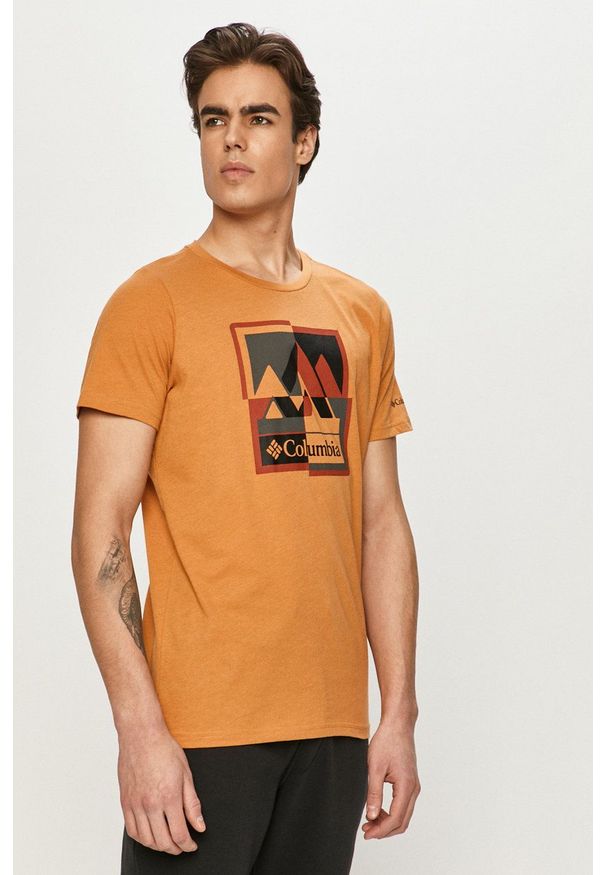 columbia - Columbia - T-shirt. Okazja: na co dzień. Kolor: pomarańczowy. Materiał: dzianina. Styl: casual