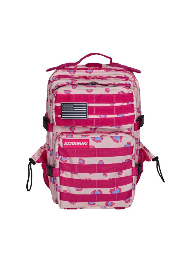ELITEX TRAINING - Plecak Elitex Training Cream Leopard V1 45L kabinowy, wodoodporny. Kolor: czerwony, wielokolorowy, różowy. Styl: sportowy