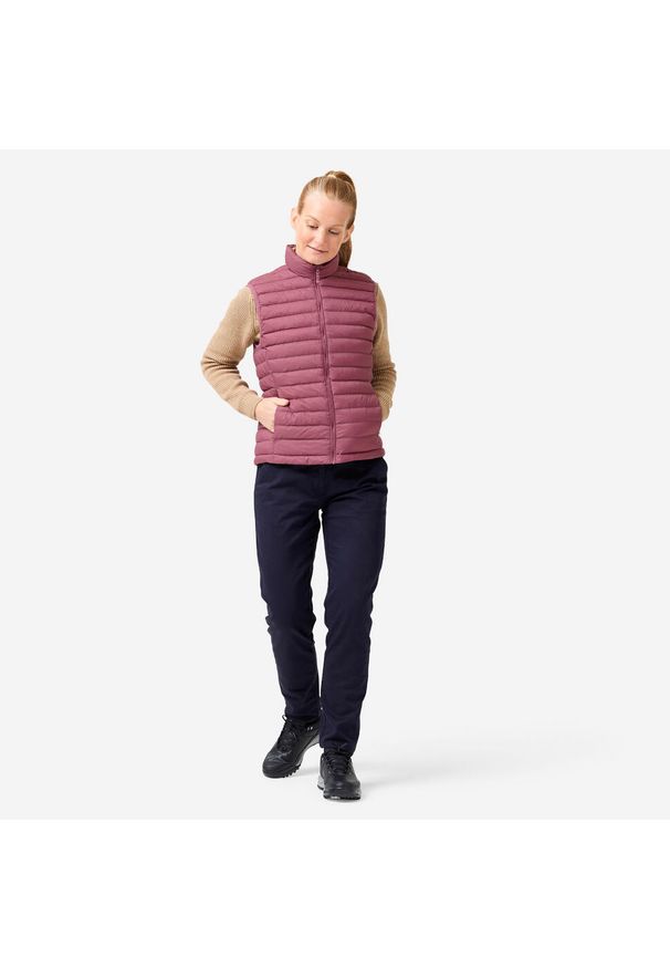 INESIS - Kamizelka do golfa damska Inesis MW500. Typ kołnierza: golf. Kolor: fioletowy. Materiał: poliester, poliamid, materiał. Długość rękawa: bez rękawów. Sport: golf