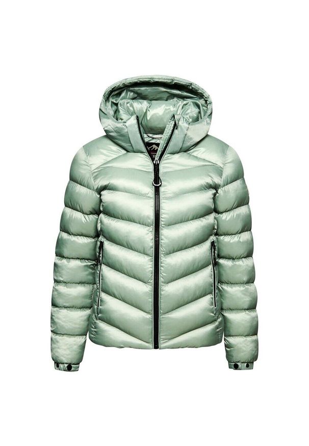 Damska kurtka z kapturem Superdry Fuji. Typ kołnierza: kaptur. Kolor: zielony. Długość rękawa: długi rękaw. Styl: elegancki