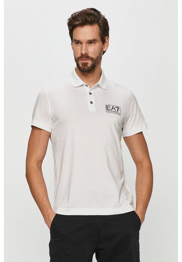 EA7 Emporio Armani - Polo 8NPF12.PJNQZ. Okazja: na co dzień. Typ kołnierza: polo. Kolor: biały. Materiał: dzianina. Długość: krótkie. Styl: casual