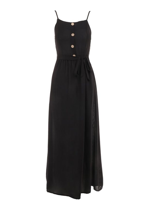 Born2be - Czarna Sukienka Semazik. Okazja: na co dzień. Kolor: czarny. Materiał: materiał. Długość rękawa: na ramiączkach. Wzór: aplikacja. Sezon: lato. Styl: casual. Długość: maxi