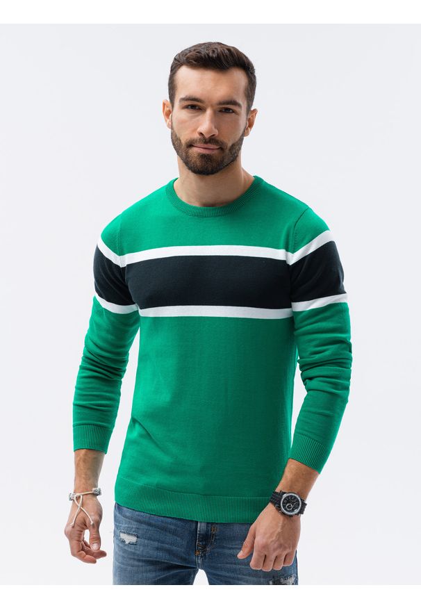 Ombre Clothing - Sweter męski - zielony V4 - Rozmiar: XXL. Kolor: zielony. Materiał: jeans, bawełna. Styl: klasyczny