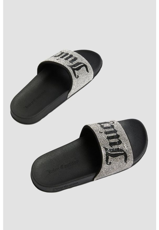Juicy Couture - JUICY COUTURE Czarne klapki damskie ze srebrnymi cyrkoniami Donna Slider, Rozmiar 39. Okazja: na co dzień. Kolor: czarny. Sezon: lato. Styl: casual, elegancki