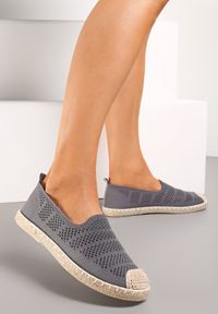 Born2be - Szare Espadryle z Ażurowej Siateczki Ozdobione Plecionką Lanivesa. Okazja: na co dzień. Kolor: szary. Materiał: jeans, len. Szerokość cholewki: normalna. Wzór: ażurowy, aplikacja. Sezon: lato. Styl: wakacyjny, casual, klasyczny, elegancki #4