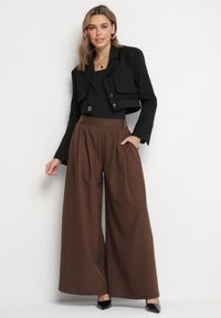 Born2be - Brązowe Spodnie o Fasonie Palazzo z Wsuwanymi Kieszeniami Adivena. Okazja: na co dzień. Stan: podwyższony. Kolor: brązowy. Materiał: jedwab. Długość: długie. Styl: elegancki, casual #5