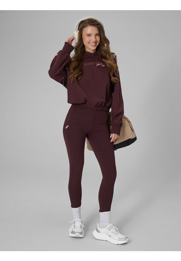 4f - 4F Bluza dresowa regular z kapturem damska - brązowa XL. Okazja: na co dzień. Typ kołnierza: kaptur. Kolor: brązowy. Materiał: dresówka. Styl: casual