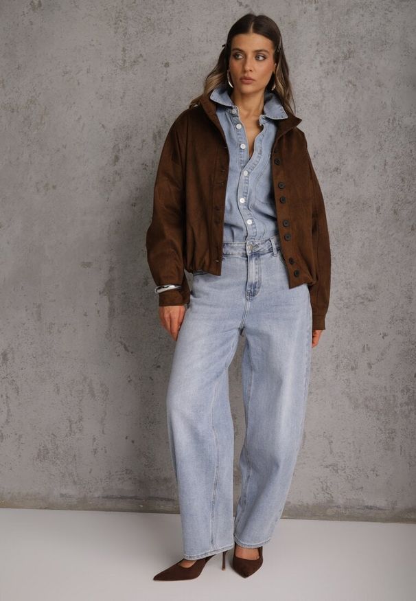 Renee - Niebieskie Jeansy Typu Loose z Bawełną High Waist Maeriala. Okazja: na co dzień. Stan: podwyższony. Kolor: niebieski. Styl: casual