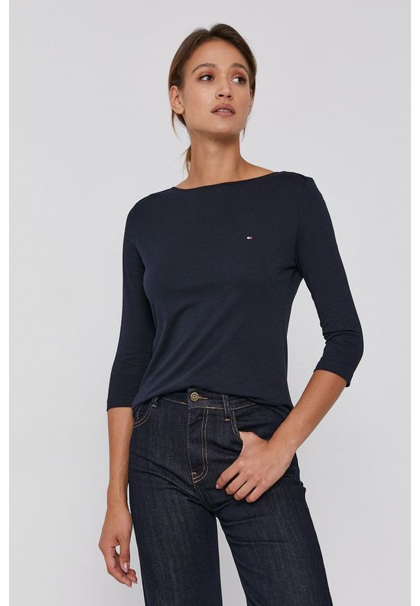 TOMMY HILFIGER - Tommy Hilfiger - Longsleeve bawełniany. Okazja: na co dzień. Kolor: niebieski. Materiał: bawełna. Długość rękawa: długi rękaw. Wzór: gładki. Styl: casual