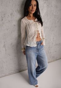 Renee - Niebieskie Jeansy High Waist Wide Leg z Bawełną i Domieszką Wiskozy Hirei. Stan: podwyższony. Kolor: niebieski. Długość: długie. Wzór: gładki #8