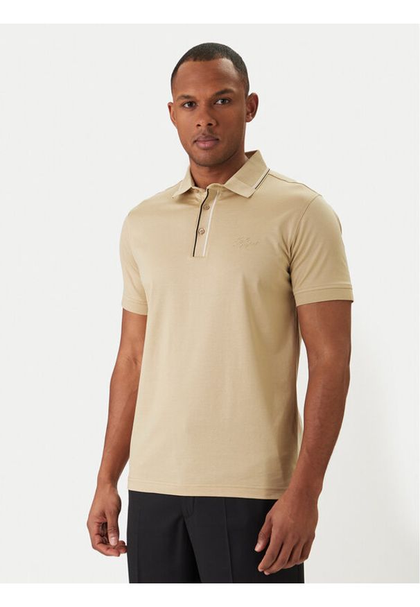 Karl Lagerfeld - KARL LAGERFELD Polo 745002 562200 Beżowy Regular Fit. Typ kołnierza: polo. Kolor: beżowy. Materiał: bawełna