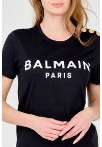 Balmain - BALMAIN Czarny damski t-shirt z guzikami. Kolor: czarny. Materiał: bawełna #2