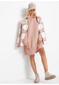 bonprix - Sukienka dresowa oversized. Kolor: różowy. Materiał: dresówka. Długość: mini