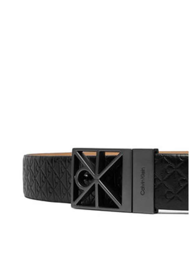 Calvin Klein Pasek Męski Emblem Cutout W/ Aop 35mm Adj LV04D7122G Czarny. Kolor: czarny. Materiał: skóra