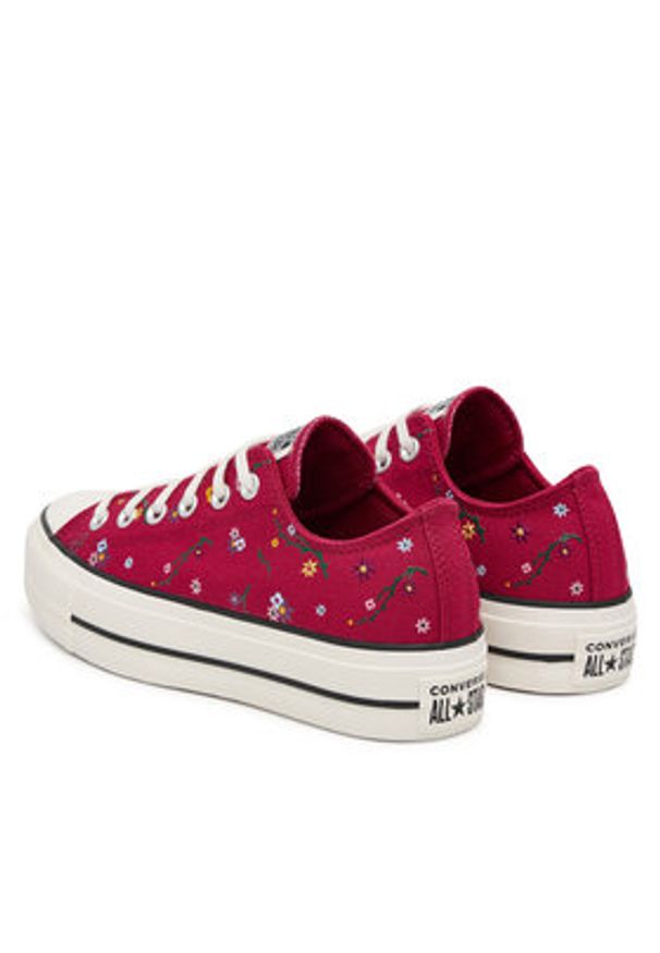 Converse Trampki Chuck Taylor All Star Lift Platform Embroidered Floral Patchwork A15535C Bordowy. Kolor: czerwony. Materiał: materiał. Obcas: na platformie