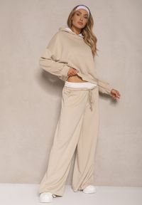 Renee - Beżowy Komplet Dresowy z Wiskozą Bluza i Spodnie o Szerokim Kroju Lisanora. Kolor: beżowy. Materiał: dresówka, wiskoza. Sport: turystyka piesza #3