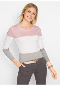 bonprix - Sweter w stylu color-blocking. Kolor: różowy. Materiał: dzianina. Długość rękawa: długi rękaw. Długość: długie #1