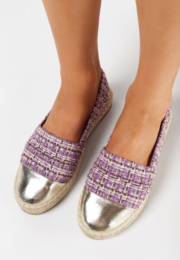 Born2be - Fioletowe Espadryle z Tweedową Cholewką i Plecioną Podeszwą Erodiana. Kolor: fioletowy. Szerokość cholewki: normalna. Sezon: lato