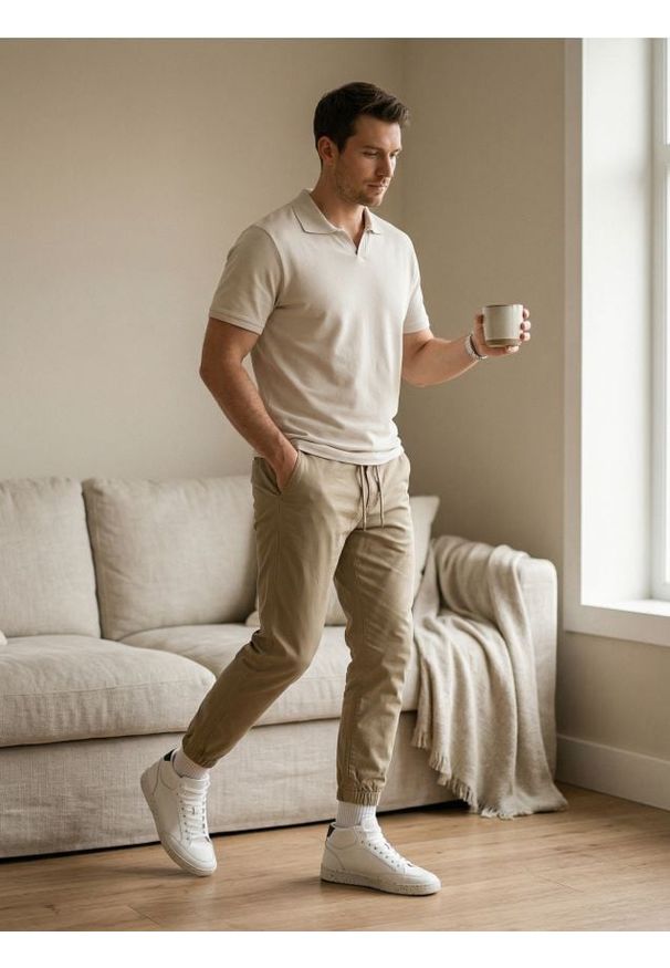 Sinsay - Bawełniana koszulka polo - kremowy. Typ kołnierza: polo. Kolor: kremowy. Materiał: bawełna