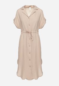 Born2be - Beżowa Koszulowa Sukienka Midi z Wiskozy na Guziki z Troczkiem i Wycięciami Alicana. Typ kołnierza: kołnierzyk klasyczny. Kolor: beżowy. Materiał: wiskoza. Typ sukienki: koszulowe. Styl: klasyczny. Długość: midi #5