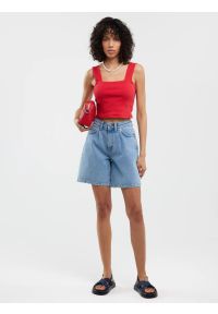 Big-Star - Top damski w prążek czerwony Serecona 603. Kolor: czerwony. Materiał: jeans, skóra, dzianina. Długość rękawa: na ramiączkach. Wzór: prążki