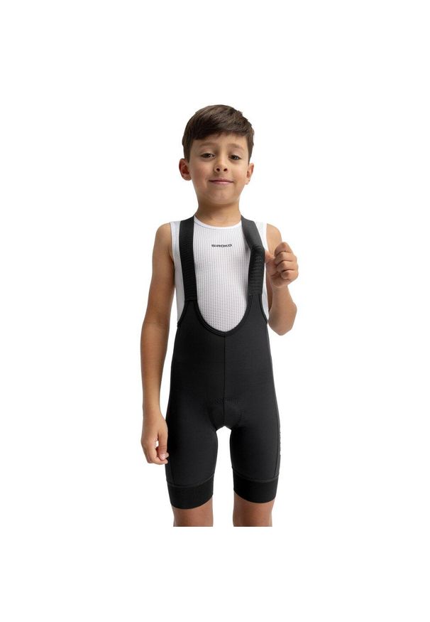 SIROKO - Chłopięce spodenki rowerowe z szelkami Kolarstwo Siroko K-Core Benji Black. Kolor: czarny. Materiał: poliester, elastan. Długość: krótkie. Sport: kolarstwo