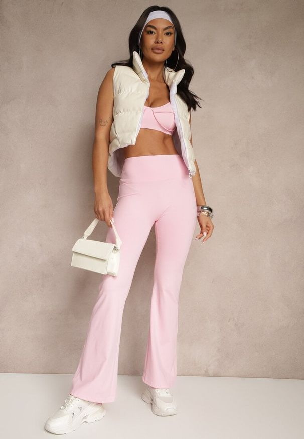 Renee - Różowe Spodnie Dzwony Legginsy High Waist Onellin. Okazja: na uczelnię, na co dzień. Stan: podwyższony. Kolor: różowy. Styl: retro, elegancki, casual