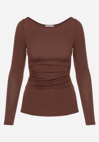 Born2be - Brązowa Bluzka z Wiskozą i Marszczeniem Furitta. Okazja: na co dzień. Kolor: brązowy. Materiał: wiskoza. Styl: casual, klasyczny #5