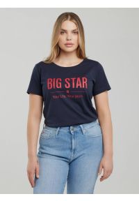 Big-Star - Koszulka damska o klasycznym kroju granatowa Brunona 403. Kolor: niebieski. Materiał: dzianina, skóra, bawełna, materiał. Długość rękawa: krótki rękaw. Długość: krótkie. Wzór: nadruk, napisy. Styl: klasyczny #3
