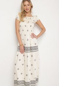 Born2be - Jasnobeżowa Sukienka z Wiskozy ze Wzorem Boho Ellirose. Okazja: na co dzień. Kolor: beżowy. Materiał: wiskoza. Wzór: aplikacja. Sezon: wiosna. Styl: boho #5