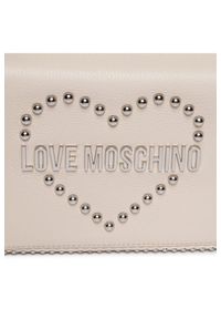 Love Moschino - LOVE MOSCHINO Beżowa torebka listonoszka ze srebrnym sercem. Kolor: beżowy. Wzór: aplikacja. Materiał: skórzane