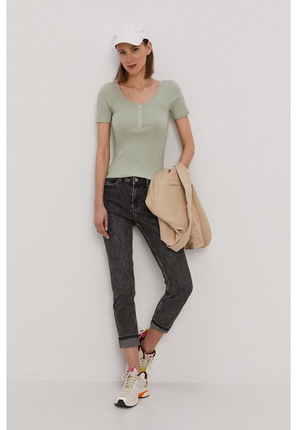 Pieces Jeansy damskie medium waist. Kolor: szary