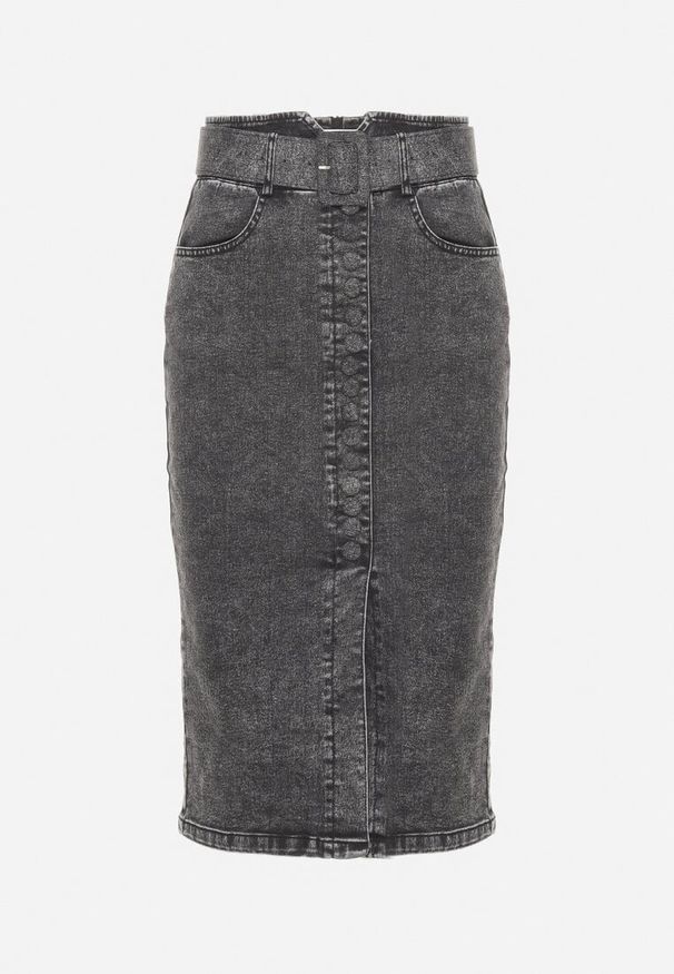 Born2be - Czarna Ołówkowa Spódnica Midi Jeansowa z Guzikami Rilma. Kolor: czarny. Materiał: jeans