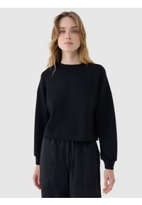 4f - 4F Bluza dresowa nierozpinana z modalem damska - czarna L. Okazja: na co dzień. Typ kołnierza: bez kaptura. Kolor: czarny. Materiał: dresówka. Wzór: gładki, ze splotem. Styl: klasyczny, sportowy, casual. Sport: fitness