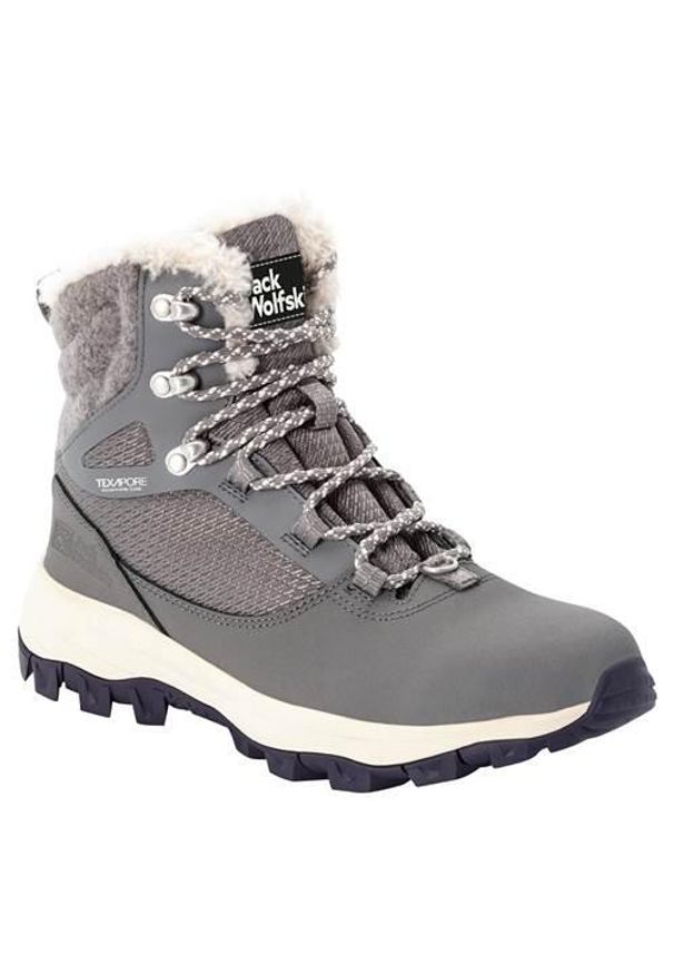 Buty trekkingowe damskie Jack Wolfskin Everquest High Texapore. Wysokość cholewki: za kostkę. Zapięcie: sznurówki. Kolor: wielokolorowy, szary. Materiał: guma, materiał. Szerokość cholewki: normalna