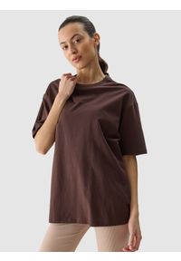 4f - 4F T-shirt oversize gładki damski - brązowy XS. Okazja: na co dzień. Kolor: brązowy. Materiał: bawełna, jersey, dzianina. Wzór: gładki. Sezon: lato. Styl: sportowy, klasyczny, casual
