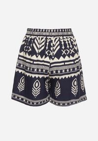 Born2be - Granatowe Szorty z Wiskozy z Wysokim Stanem ze Wzorem w Stylu Etno Lunabella. Okazja: na co dzień. Stan: podwyższony. Kolor: niebieski. Materiał: wiskoza. Styl: etno #6