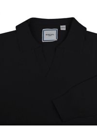 Męski, Lekki Sweter z Otwartym Kołnierzykiem Polo - Brave Soul - Czarny. Typ kołnierza: polo. Kolor: czarny. Materiał: poliester, poliamid, wiskoza #3