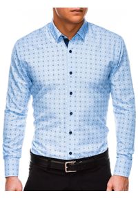 Ombre Clothing - Koszula męska w drobny wzór REGULAR FIT K314 - błękitna - XXL. Okazja: do pracy, na spotkanie biznesowe. Kolor: niebieski. Materiał: poliester, bawełna. Styl: klasyczny, biznesowy
