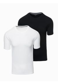 Ombre Clothing - Zestaw męskich t-shirtów z okrągłym dekoltem – biały/czarny V2 - Rozmiar: S. Okazja: na co dzień. Kolor: biały. Materiał: bawełna, elastan, jersey, dzianina. Wzór: nadruk. Styl: casual