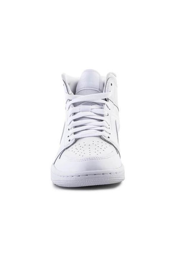 Buty do chodzenia męskie Nike Air Jordan 1 Mid. Zapięcie: sznurówki. Kolor: biały. Materiał: materiał, skóra, syntetyk. Szerokość cholewki: normalna. Model: Nike Air Jordan. Sport: turystyka piesza