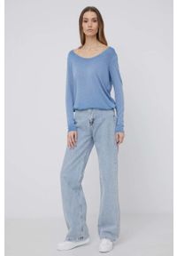 Frieda & Freddies sweter damski lekki. Kolor: niebieski. Materiał: materiał, dzianina. Długość rękawa: długi rękaw. Długość: długie #4