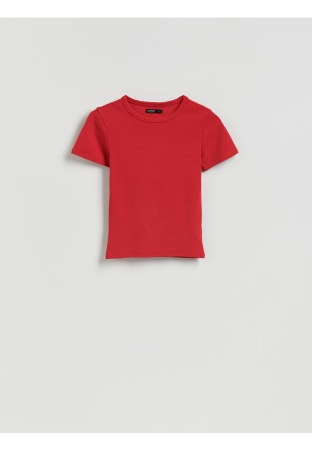 Reserved - T-shirt slim fit z modalem - czerwony. Kolor: czerwony. Materiał: dzianina, bawełna
