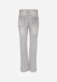 Born2be - Jasnoszare Jeansy z Bawełną i Wysokim Stanem o Prostym Kroju z Przetarciam Vimariella. Okazja: na co dzień. Stan: podwyższony. Kolor: szary. Styl: casual #8
