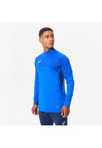 KIPSTA - Bluza piłkarska Kipsta CLR Club na krótki suwak. Kolor: niebieski. Materiał: materiał, skóra. Długość: krótkie. Sport: piłka nożna